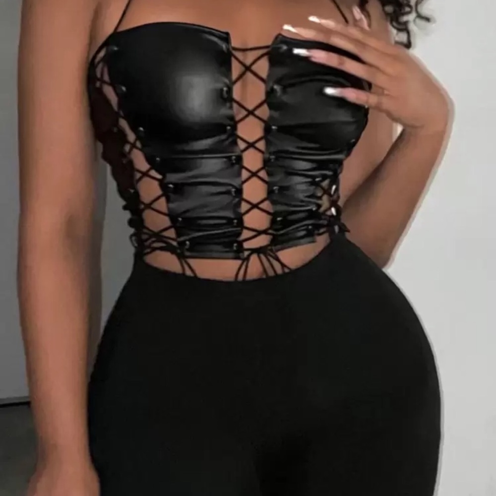 Black Lace-Up Corset Top